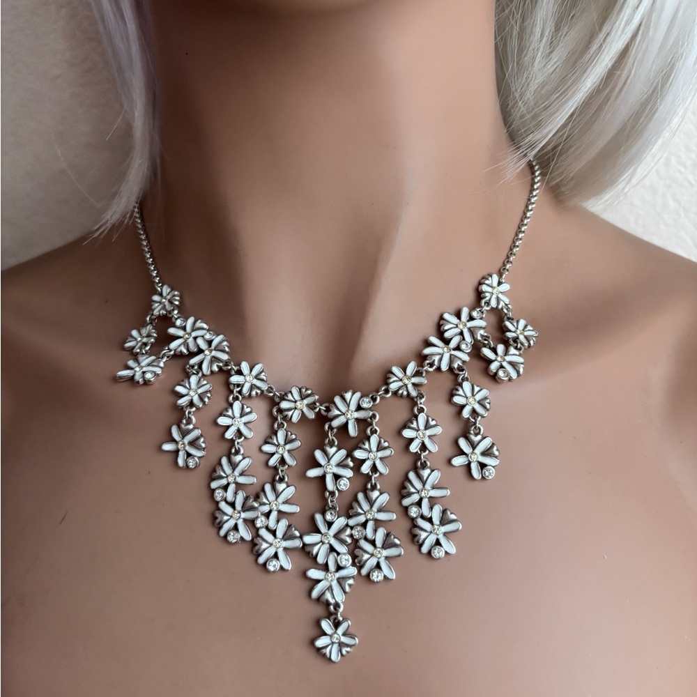 Brighton Love Daisy Necklace featuring white enamel-painted daisies with crystal
